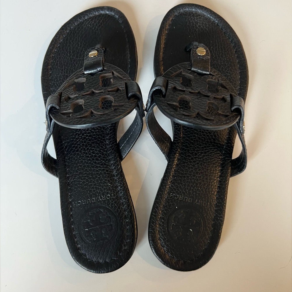 Black Tory Bunch Leather Sandals